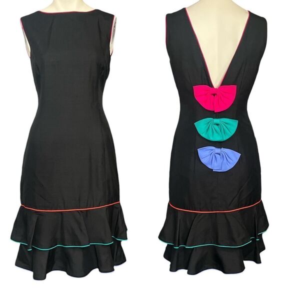 Vintage Albert Nipon Executive Dress 4  Bow Peplum Tiered Ruffle Silk - Picture 1 of 5